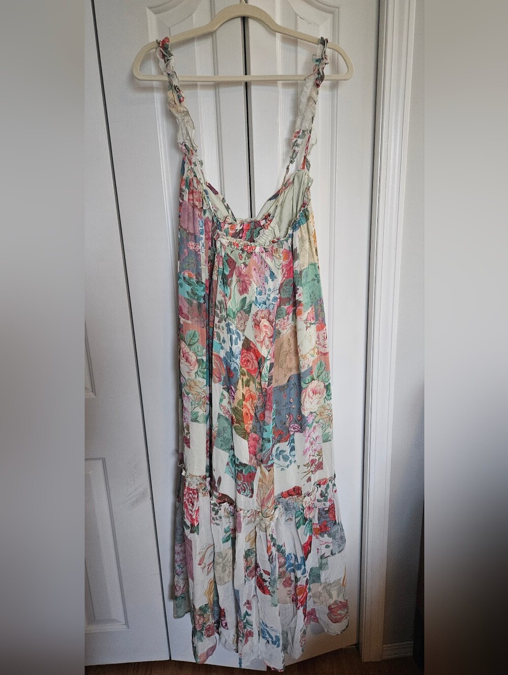 NWT Anthropologie Floral Patchwork Maxi Dress in Cream, Pink, Green, Blue